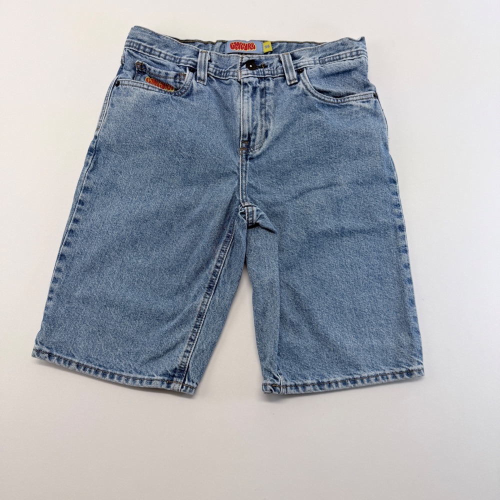 Empyre Loose Fit Light Wash Denim Skate Shorts Size 26 Adjustable Waist